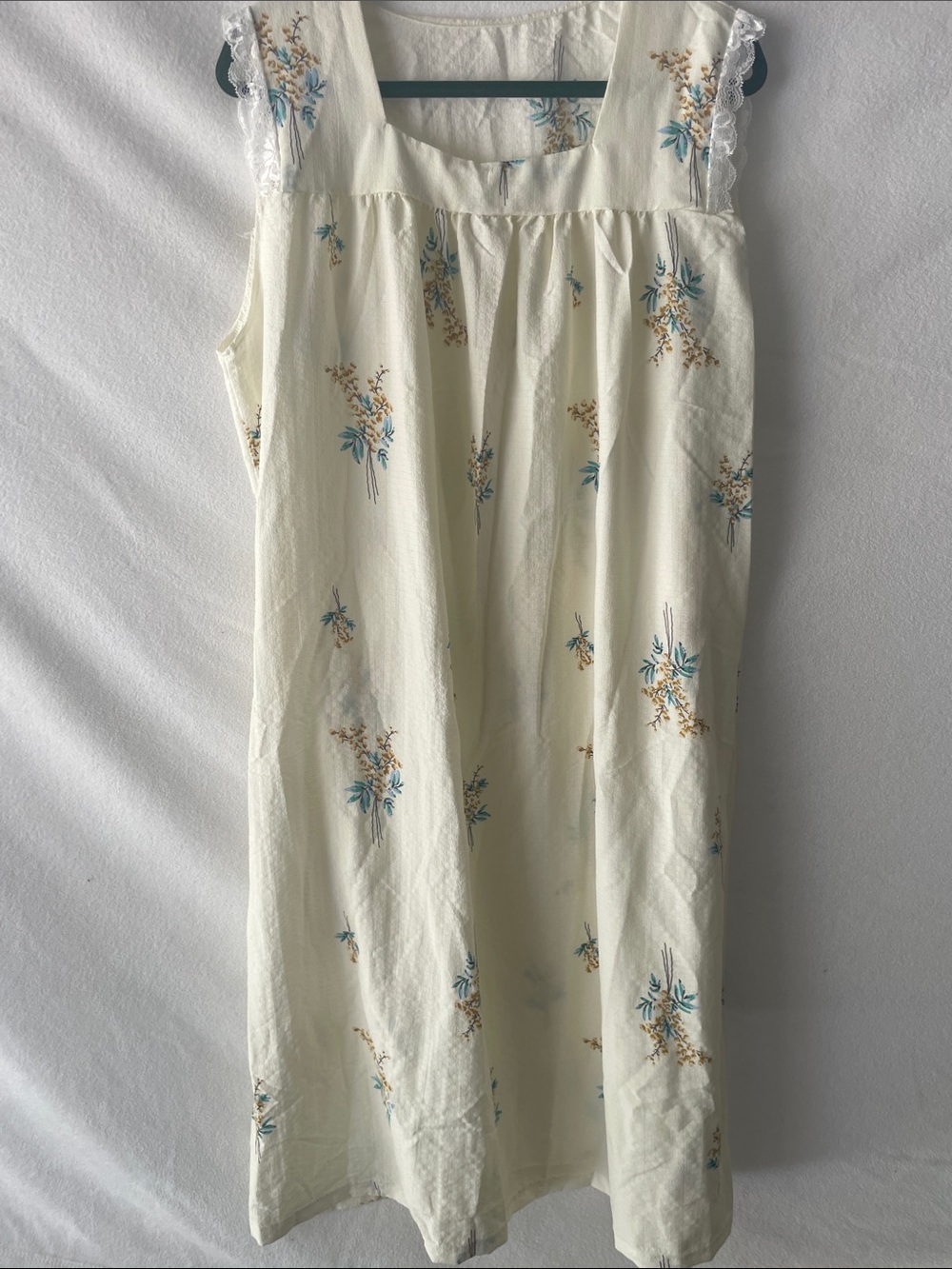 Cream Floral Maxi Skirt with Blue and Tan Accents